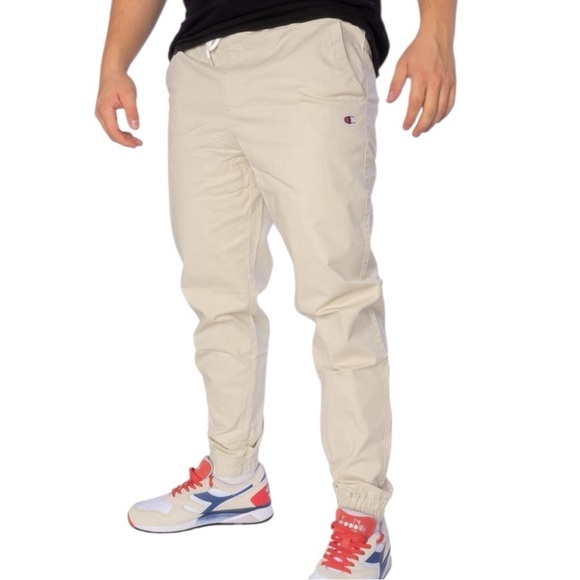 Champion Elastic Cuff Tan Jogger Pants Size Large Drawstring Waist 100% Cotton - Picture 1 of 8